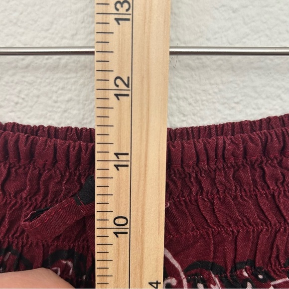 Burgundy Smocked Waist Pants Boho Harem Lounge Pattern Festival Size Small - Picture 9 of 10